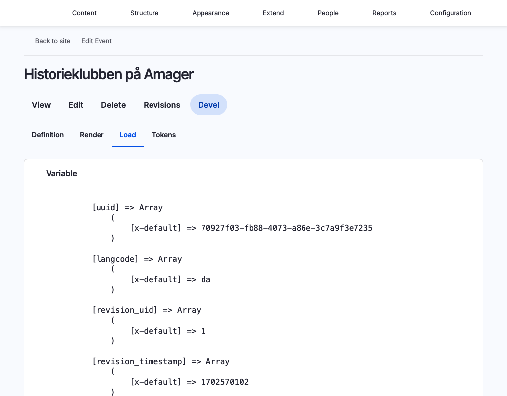 How to find UUID for event using Devl module