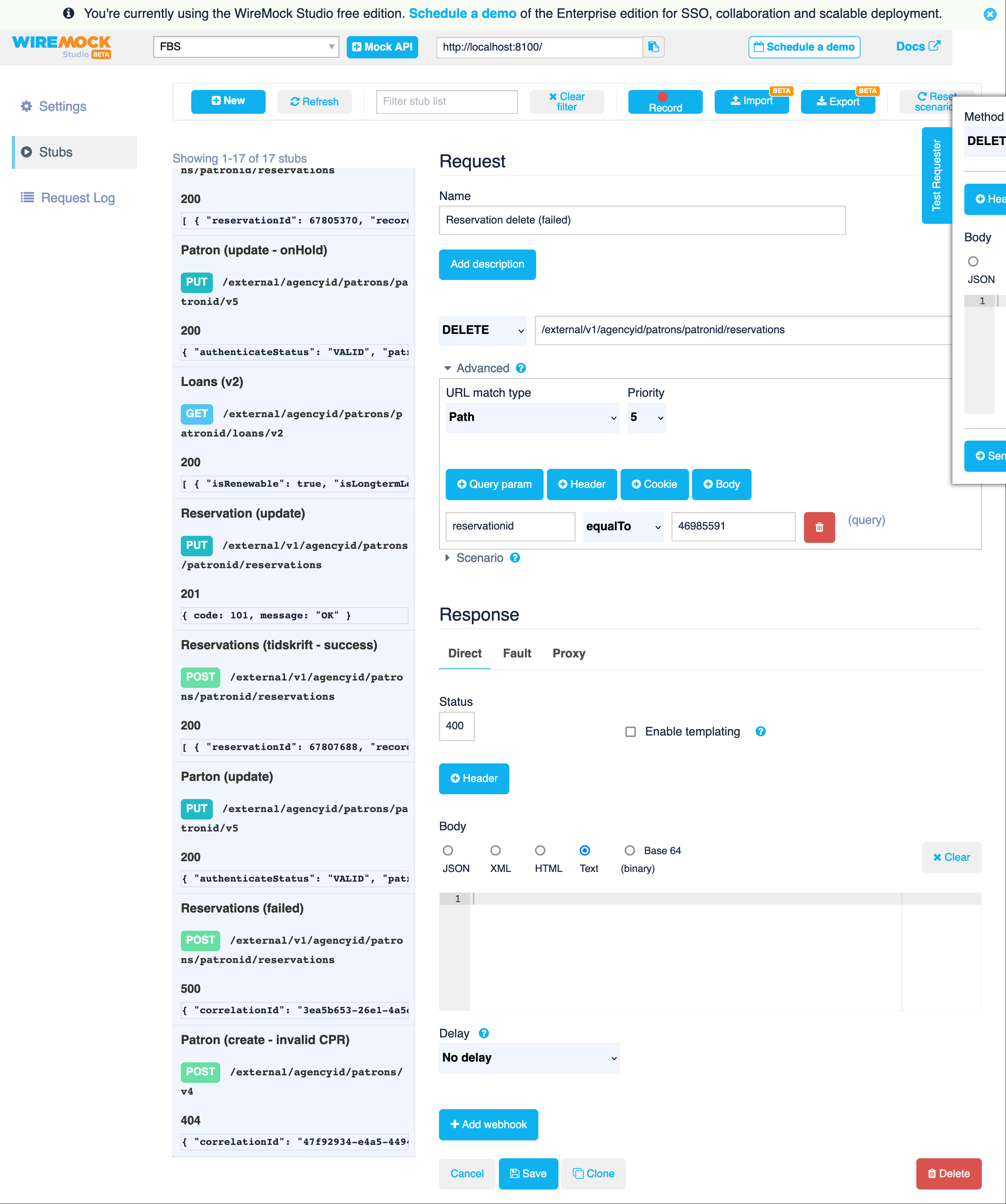 Example stub in Wiremock Studio